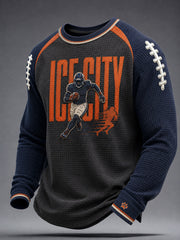 Men's Chicago Football Lover Bear Art Printed Waffle Sweatshirt gracestitchs