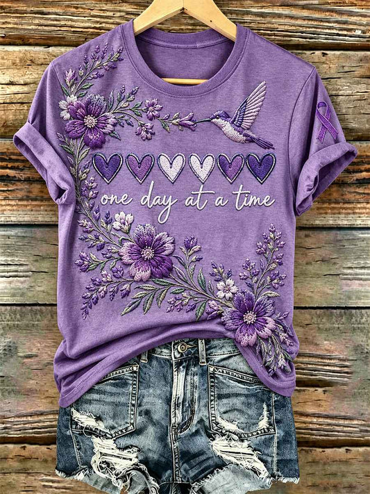 Women's Purple Floral & Alzheimer's Awareness Support Print Tee