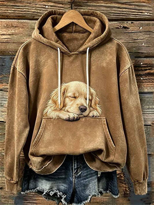 Women's Lovely Sleeping Golden Retriever Dog Print Cozy Hoodie