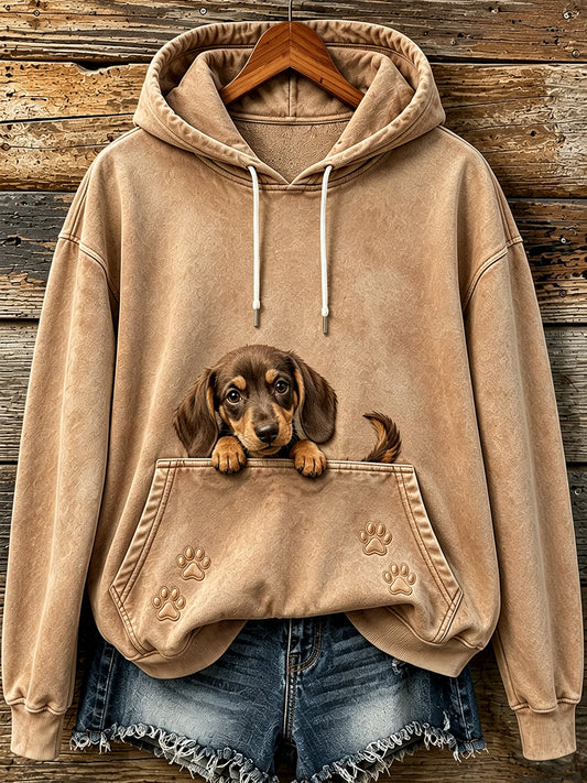 Women's Lovely Peeking Dachshund & Paws Print Hoodie gracestitchs