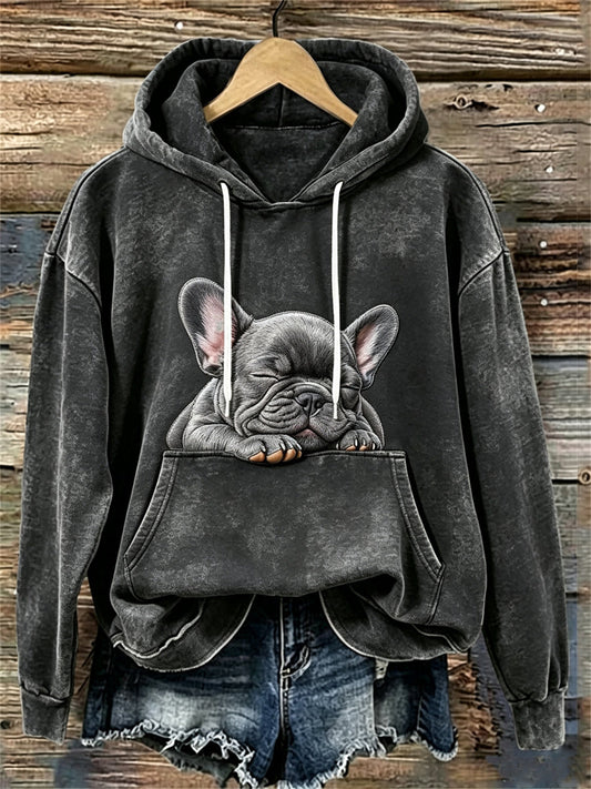 Women's Lovely Sleeping French Bulldog Print Cozy Hoodie gracestitchs