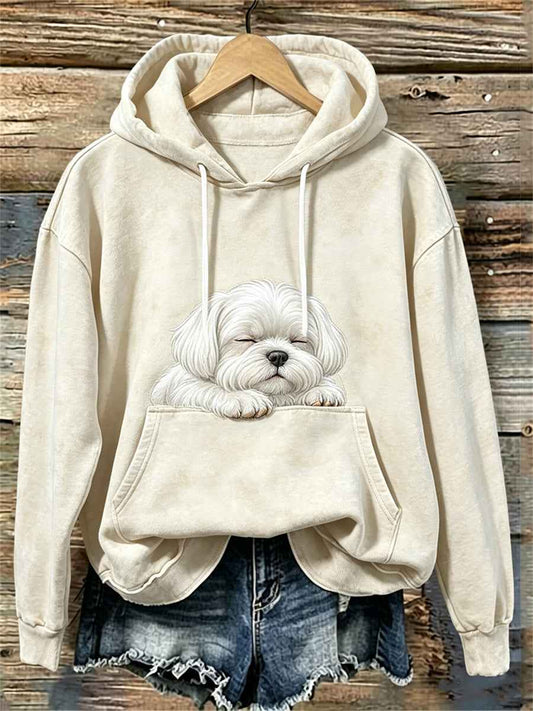 Women's Lovely Sleeping Maltese Dog Print Cozy Hoodie
