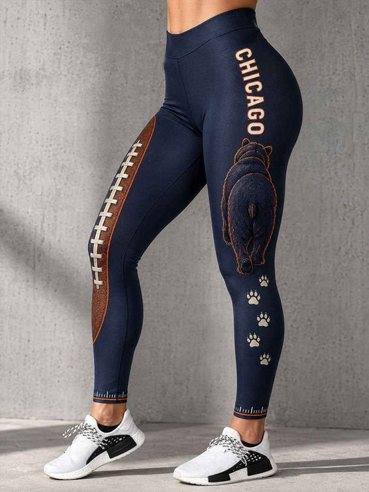 Women's Chicago Football Lover Bear Art Printed Leggings gracestitchs