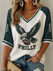 Women's Football Gameday Gift For Football Fans Mid-length Sleeves V-Neck T-Shirt gracestitchs