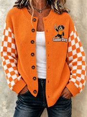 Women’s Game Day Football Print Casual Cardigan-Style Knit Jacket gracestitchs
