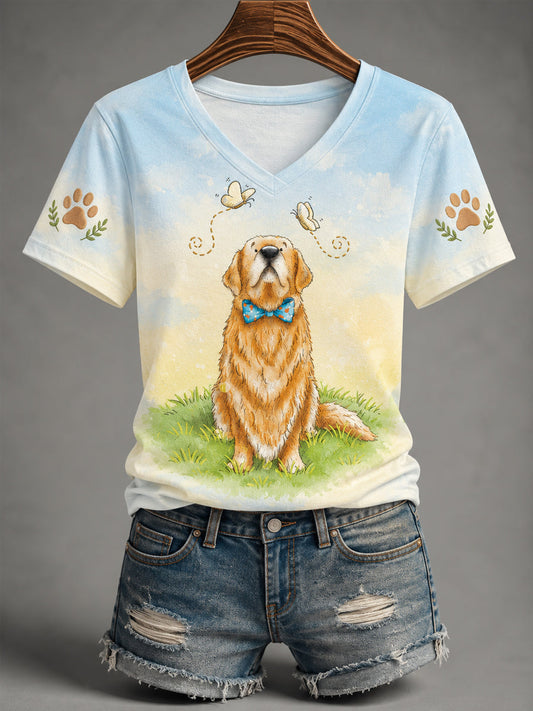 Women's Forever In Our Hearts Run Free Tucker Dog Lovers V-Neck Tee gracestitchs