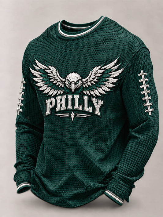 Men's Football Gameday Gift For Football Fans Casual Waffle Long Sleeve T-Shirt gracestitchs