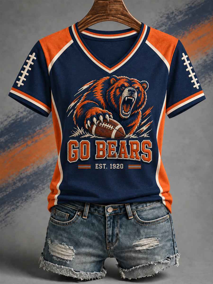 Women's Football Gameday Gift For Football Fans Casual V-Neck Tee