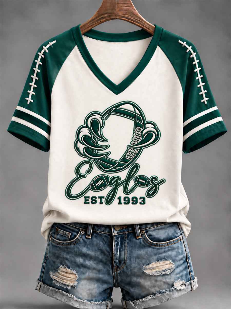 Women's Football Gameday Gift For Football Fans Casual V-Neck Tee
