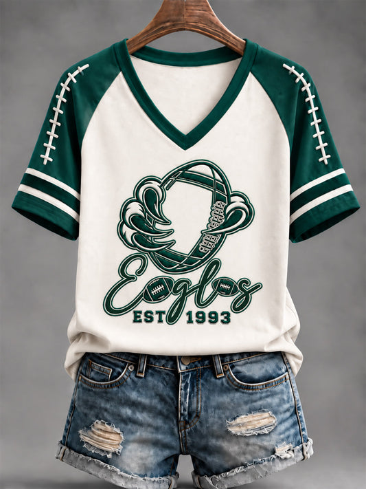 Women's Football Gameday Gift For Football Fans Casual V-Neck Tee gracestitchs