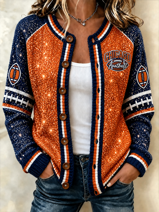 Women's Football Gameday Gift For Football Fans Cardigan-Style Knit Jacket gracestitchs