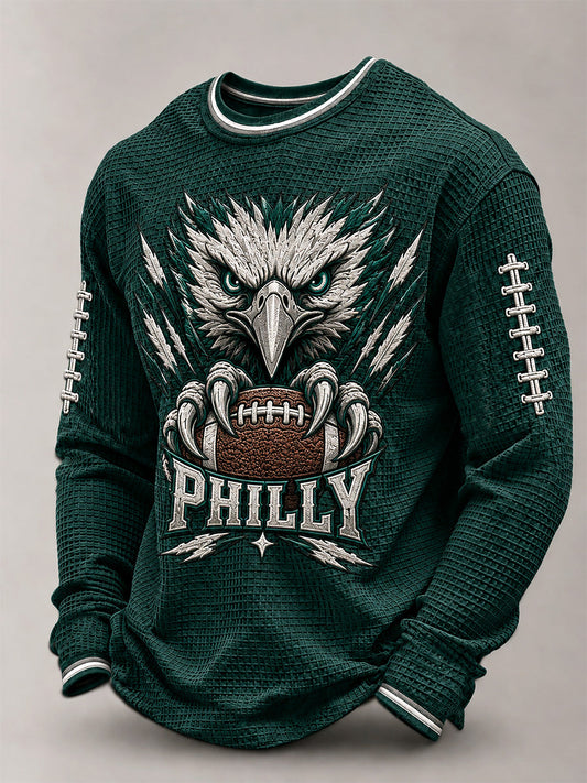 Men's Football Gameday Gift For Football Fans Casual Waffle Long Sleeve T-Shirt gracestitchs