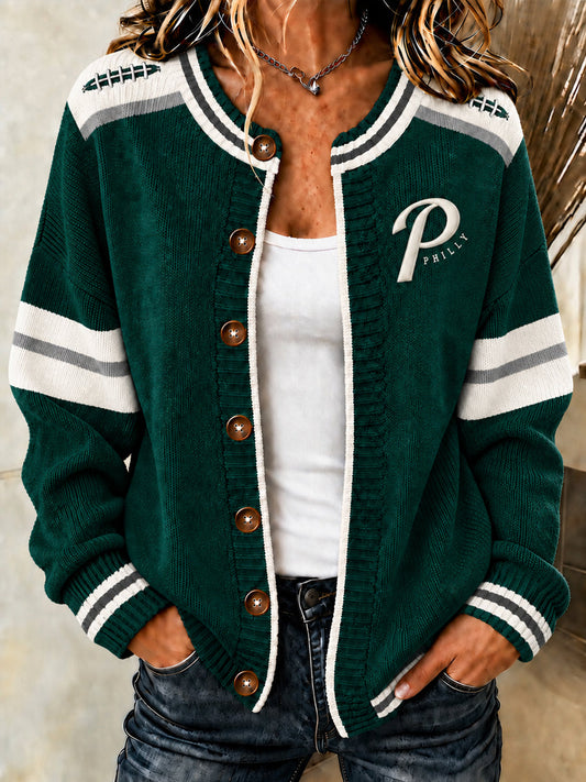 Women's Football Gameday Gift For Football Fans Cardigan-Style Knit Jacket gracestitchs