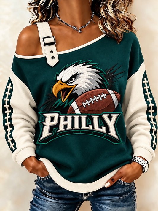 Women's Football Gameday Gift For Football Fans Print Casual Off-Shoulder Sweatshirt gracestitchs