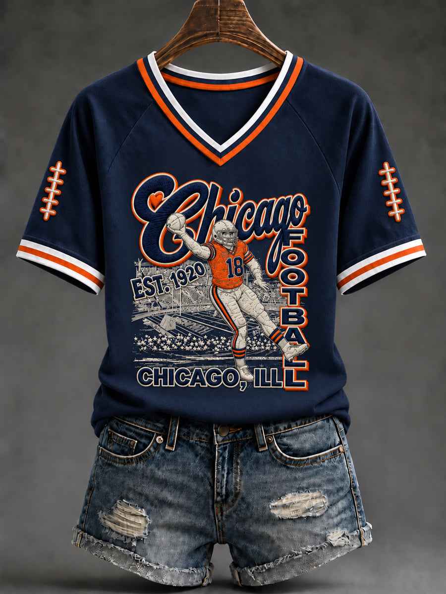 Women's Football Gameday Gift For Football Fans V-neck Short Sleeve T-shirt