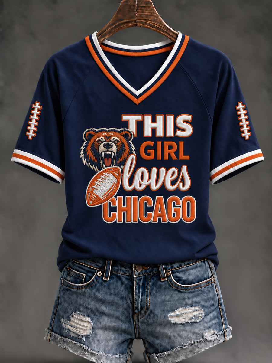Women's Football Gameday Gift For Football Fans V-neck Short Sleeve T-shirt