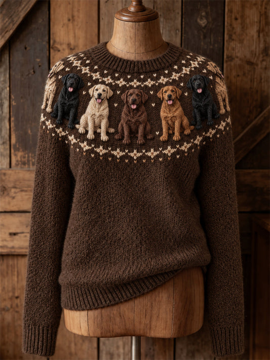 Women's Vintage Labrador Dogs Yoke Isle Print Cozy crew neck sweater gracestitchs