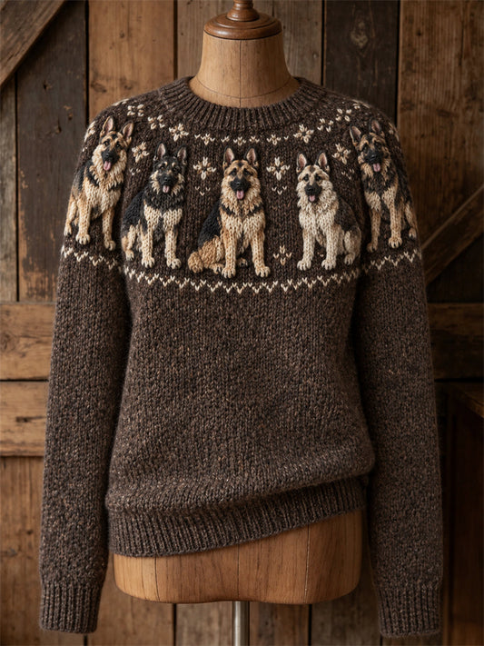 Women's Vintage German Shepherd Dogs Yoke Isle Print Cozy crew neck sweater gracestitchs