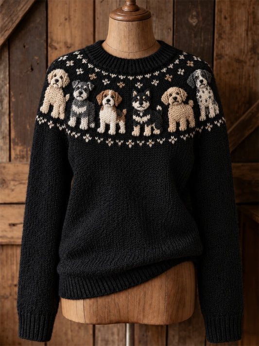 Women's Vintage Dogs Yoke Isle Pattern Print crew neck sweater gracestitchs