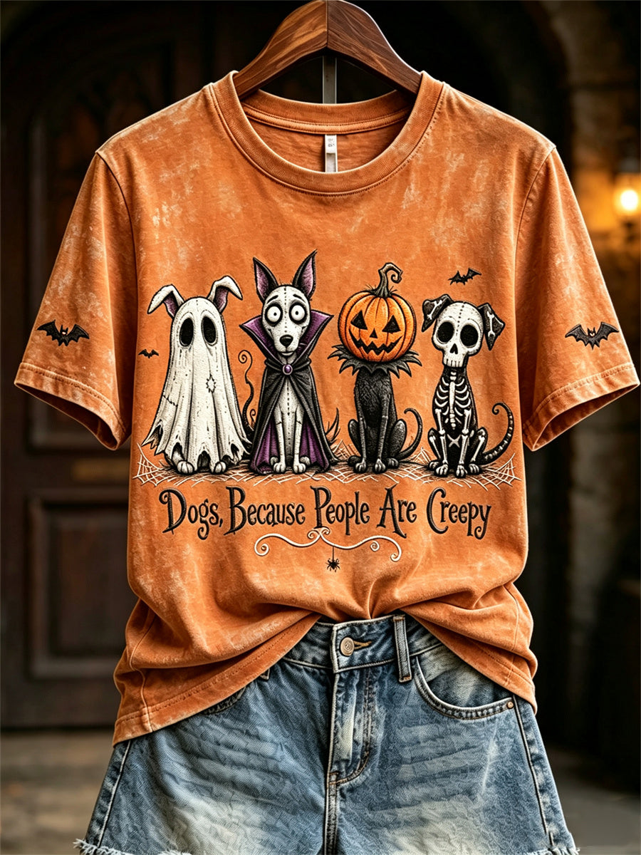 Women's Dogs Because People Are Creepy Halloween Dogs Print short-sleeved T-shirt gracestitchs