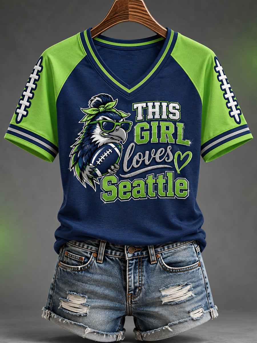 Women's Football Gameday Gift For Football Fans Casual V-Neck Tee