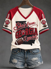 Women's Game Day Football Printed Casual T-Shirt gracestitchs