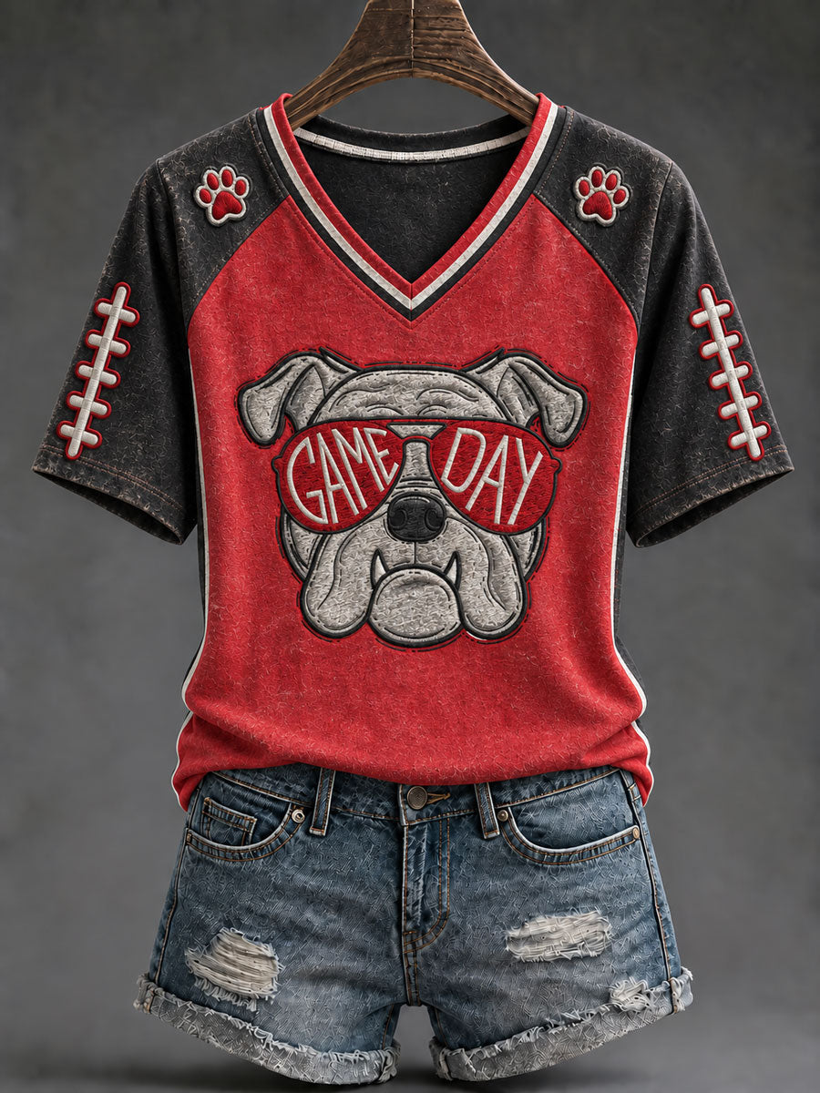 Women's Game Day Football Printed Casual T-Shirt gracestitchs