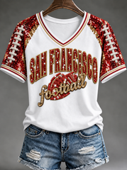 Women's V-neck off-shoulder short-sleeved T-shirt gracestitchs