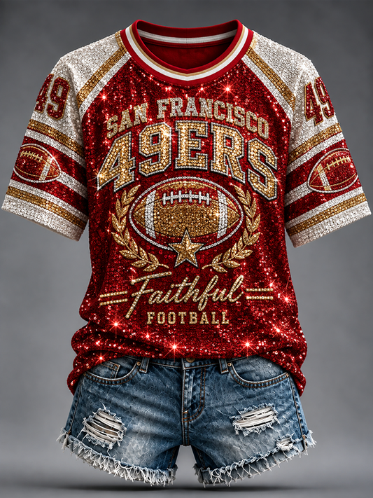 Women's Football Gameday Gift For Football Fans round neck short sleeve T-shirt gracestitchs