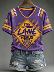 Women's "STAY IN YOUR LANE, HEAUX" V-neck T-shirts gracestitchs
