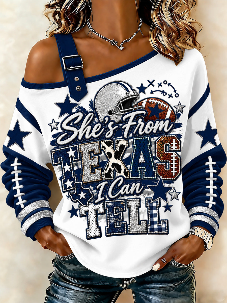Women's Football Gameday Gift For Football Fans Casual Off-Shoulder Sweatshirt gracestitchs