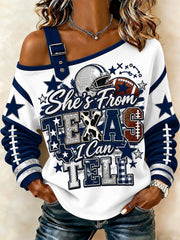 Women's Football Gameday Gift For Football Fans Casual Off-Shoulder Sweatshirt gracestitchs