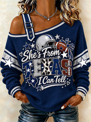 Women's Football Gameday Gift For Football Fans Casual Off-Shoulder Sweatshirt gracestitchs