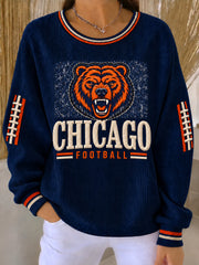Women's Football Gameday Gift For Football Fans Ribbed Round-Neck Sweatshirt gracestitchs