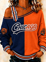 Women's Football Gameday Gift For Football Fans Casual Off-Shoulder Sweatshirt gracestitchs