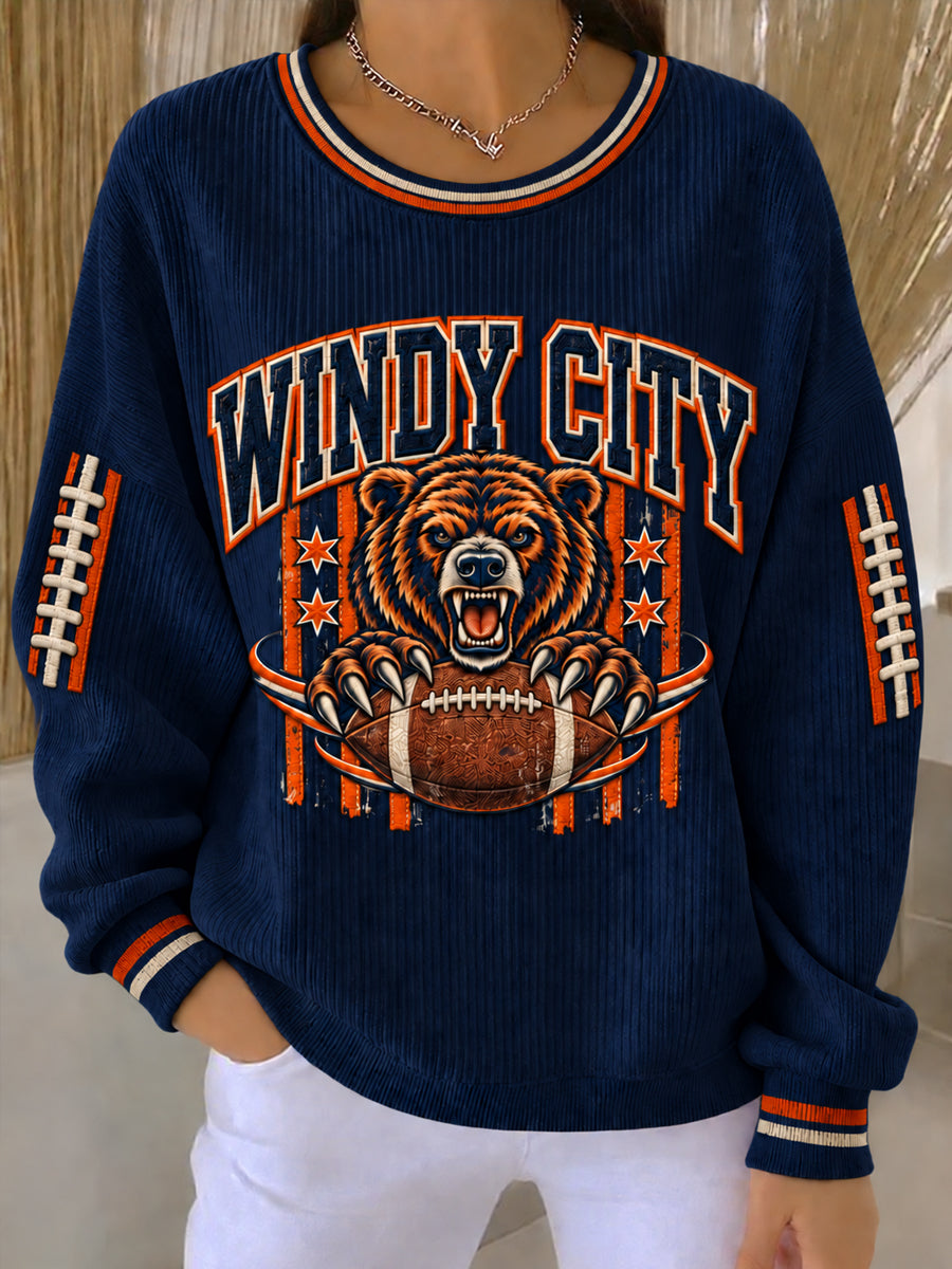 Women's Football Gameday Gift For Football Fans Ribbed Round-Neck Sweatshirt gracestitchs