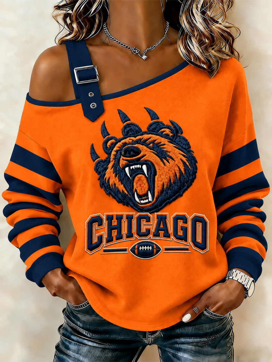 Women's Football Gameday Gift For Football Fans Print Casual Off-Shoulder Sweatshirt gracestitchs