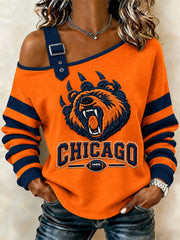 Women's Football Gameday Gift For Football Fans Print Casual Off-Shoulder Sweatshirt gracestitchs