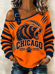 Women's Football Gameday Gift For Football Fans Print Casual Off-Shoulder Sweatshirt gracestitchs