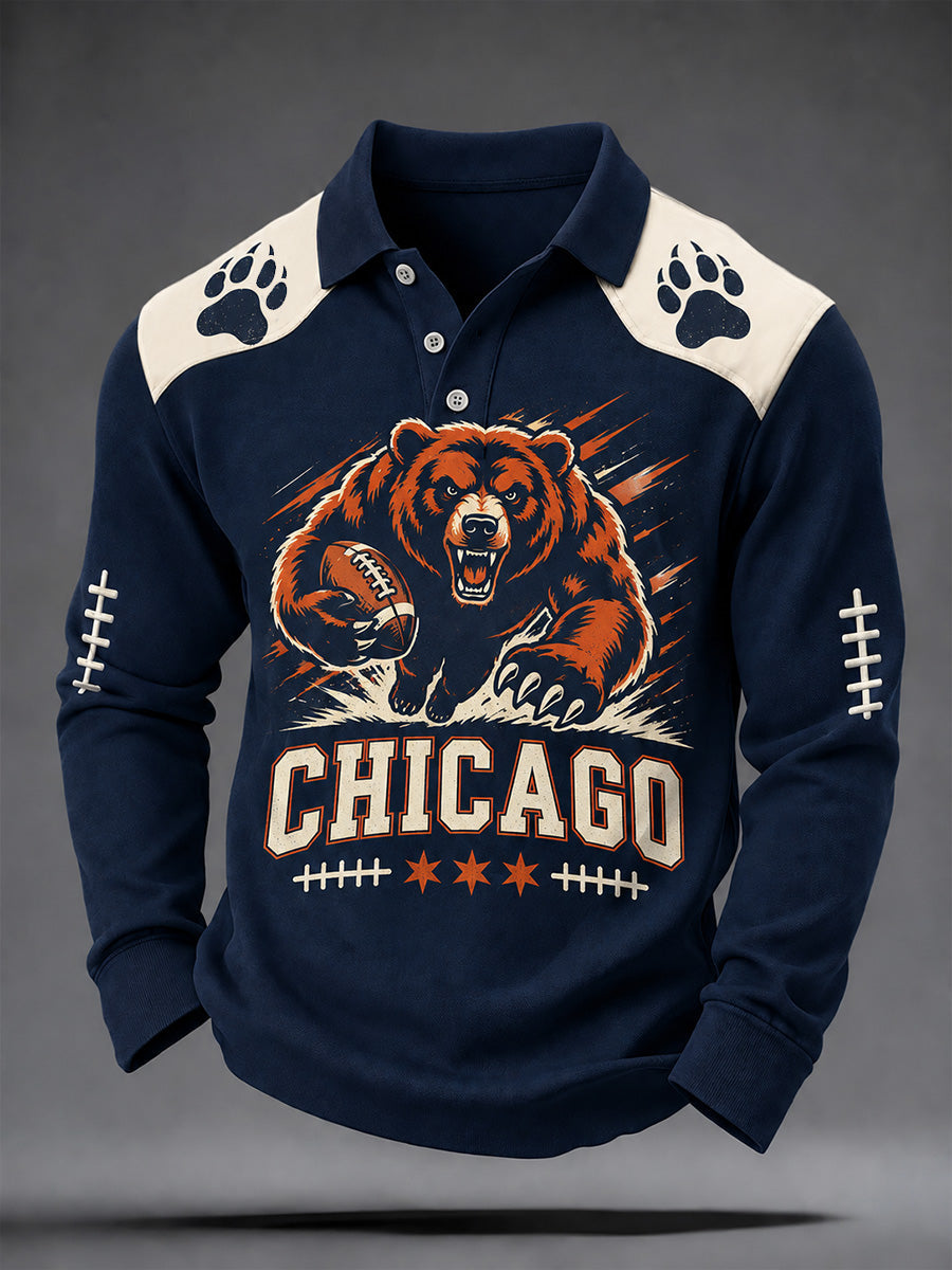 Men's Football Gameday Gift For Football Fans Print Casual Long Sleeve Polo gracestitchs