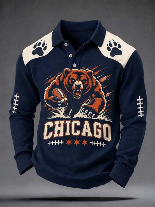 Men's Football Gameday Gift For Football Fans Print Casual Long Sleeve Polo gracestitchs