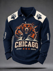 Men's Football Gameday Gift For Football Fans Print Casual Long Sleeve Polo gracestitchs