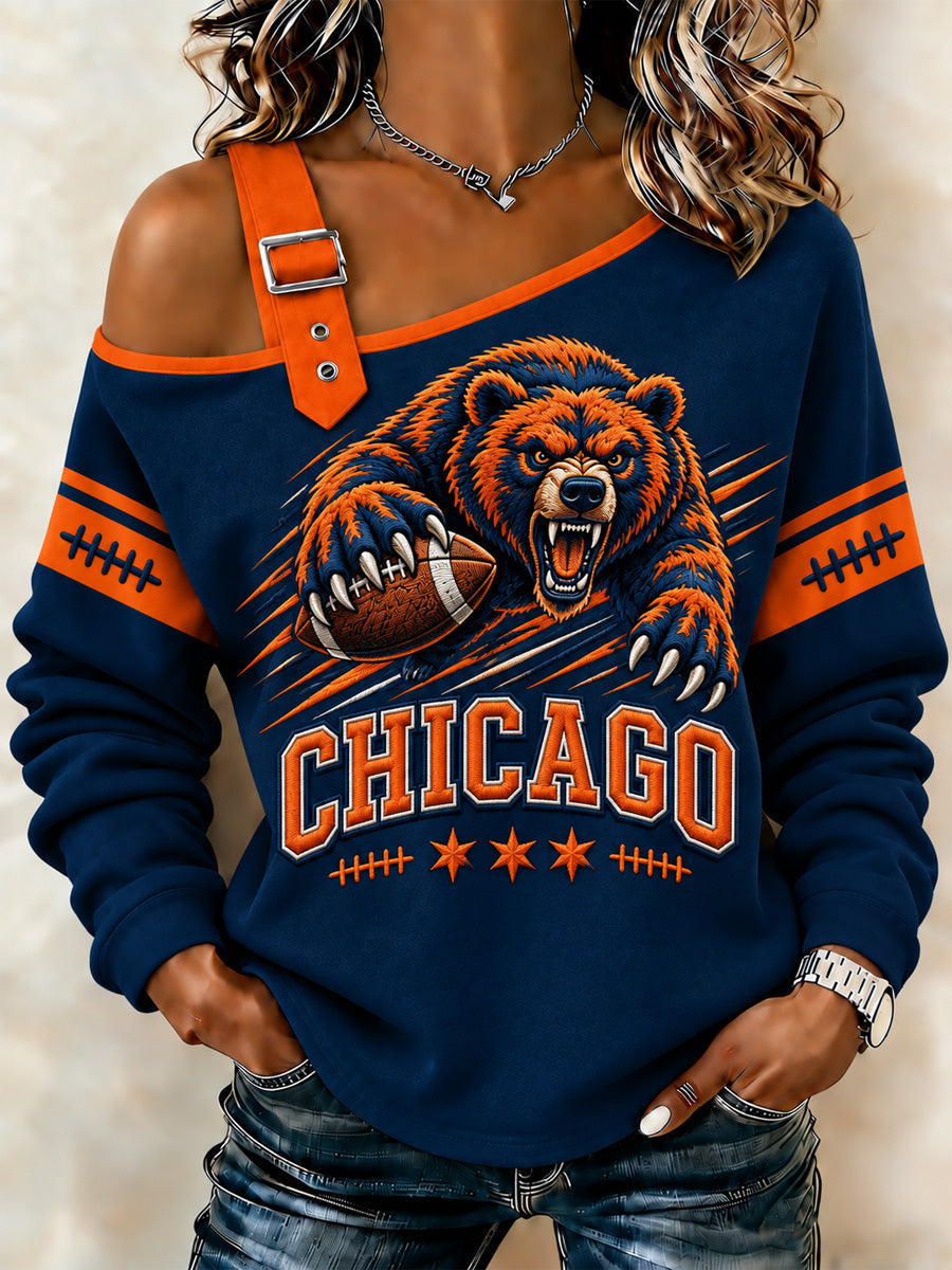 Women's Football Gameday Gift For Football Fans Print Casual Off-Shoulder Sweatshirt gracestitchs