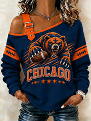 Women's Football Gameday Gift For Football Fans Print Casual Off-Shoulder Sweatshirt gracestitchs