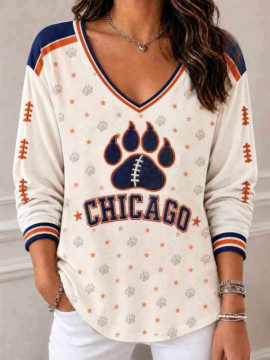 Women's Football Gameday Gift For Football Fans Casual V-Neck Tee gracestitchs