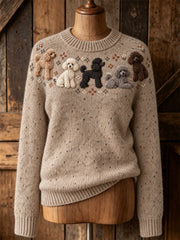 Women's cute puppy design casual long-sleeve sweater gracestitchs
