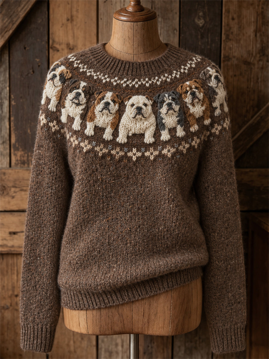 Women's Vintage Bulldogs Yoke Isle Print crew neck sweater gracestitchs