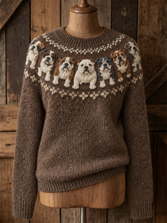 Women's Vintage Bulldogs Yoke Isle Print crew neck sweater gracestitchs