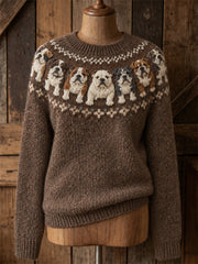 Women's Vintage Bulldogs Yoke Isle Print crew neck sweater gracestitchs