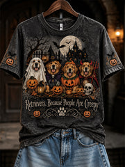 Women's Halloween Dog Pattern Design Casual Short Sleeve T-shirt gracestitchs